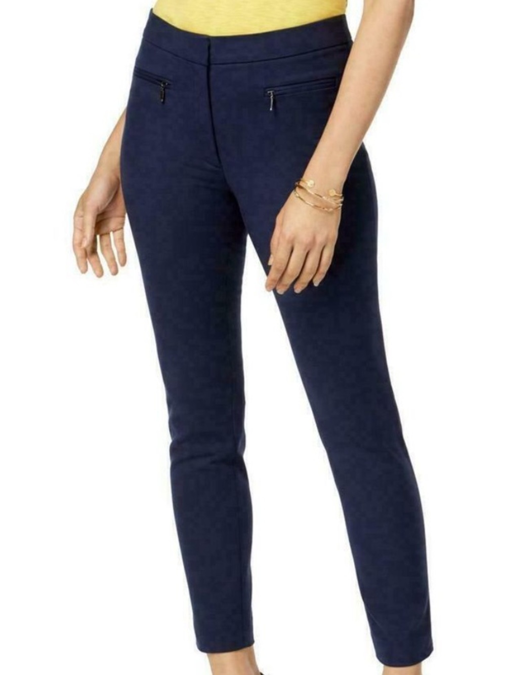 NWT Izod Pull On Stretch Skinny Ponte Pants in Dark Navy Blue w/Silver Zippers.